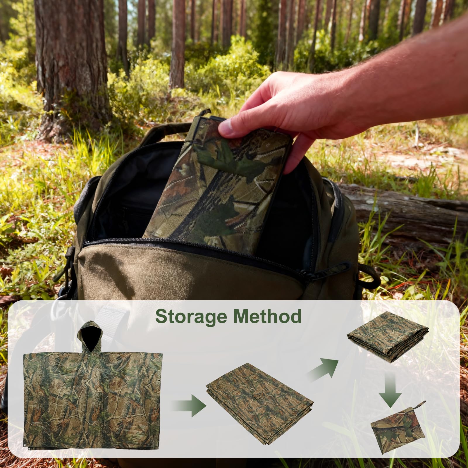 Poncho impermeabile, Camuffamento Raincoat Phocho Parasole o Antipioggia per Escursionismo, Camminata in Montagna, Campeggio, Ciclismo, Pesca o Caccia - Camuffamento