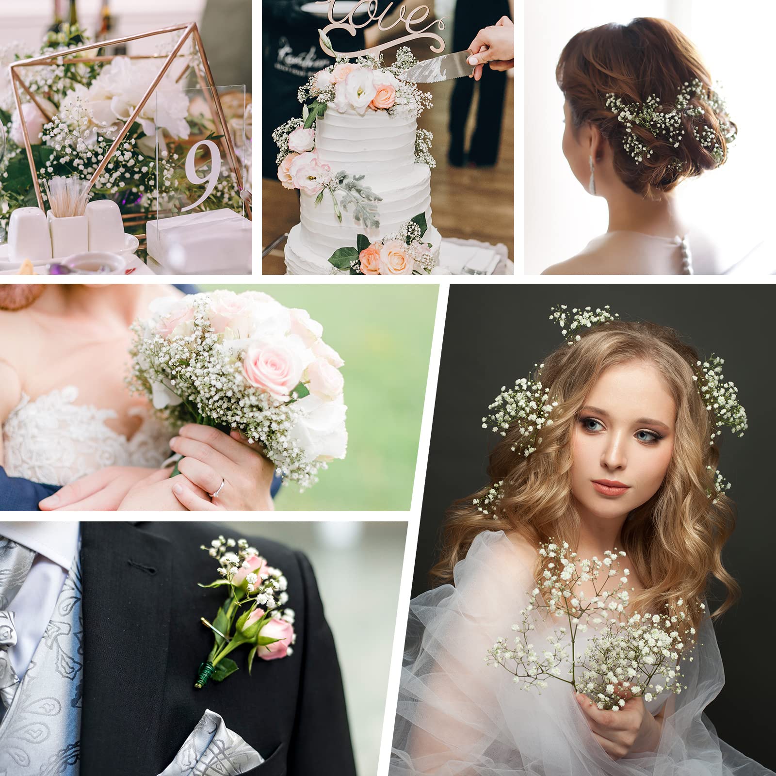 Tigeen 80 Pcs Artificial Baby Breath 20.5 Inch Gypsophila Flowers Bouquets Faux Gypsophila Flowers DIY Floral Bouquets Real Touch Flowers for Wedding Decor Arrangement Wreath Home Party, White