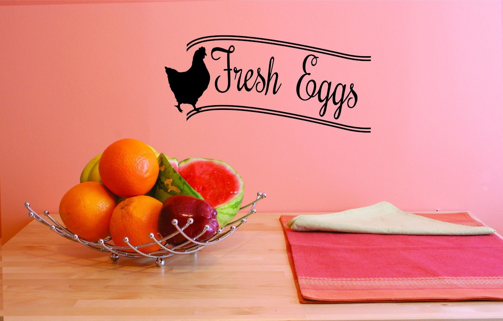 Sticker Fresh Eggs Sign en vinyle noir pour habiller un grand mur vide de cuisine