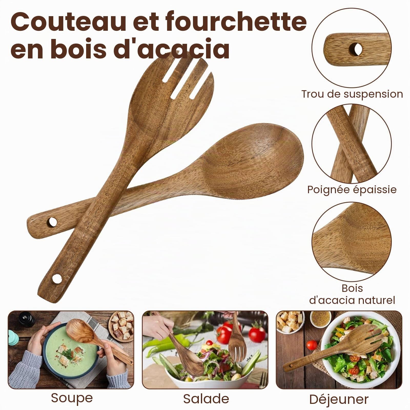 Saladier en Verre avec 2 Pince à Salade en Bois, Grand Saladier de 3,7 L Saladiers en Verre avec Base en Bois, Plat de Service Transparent Polyvalent Bol en Verre pour Salade Fruits Pâtes