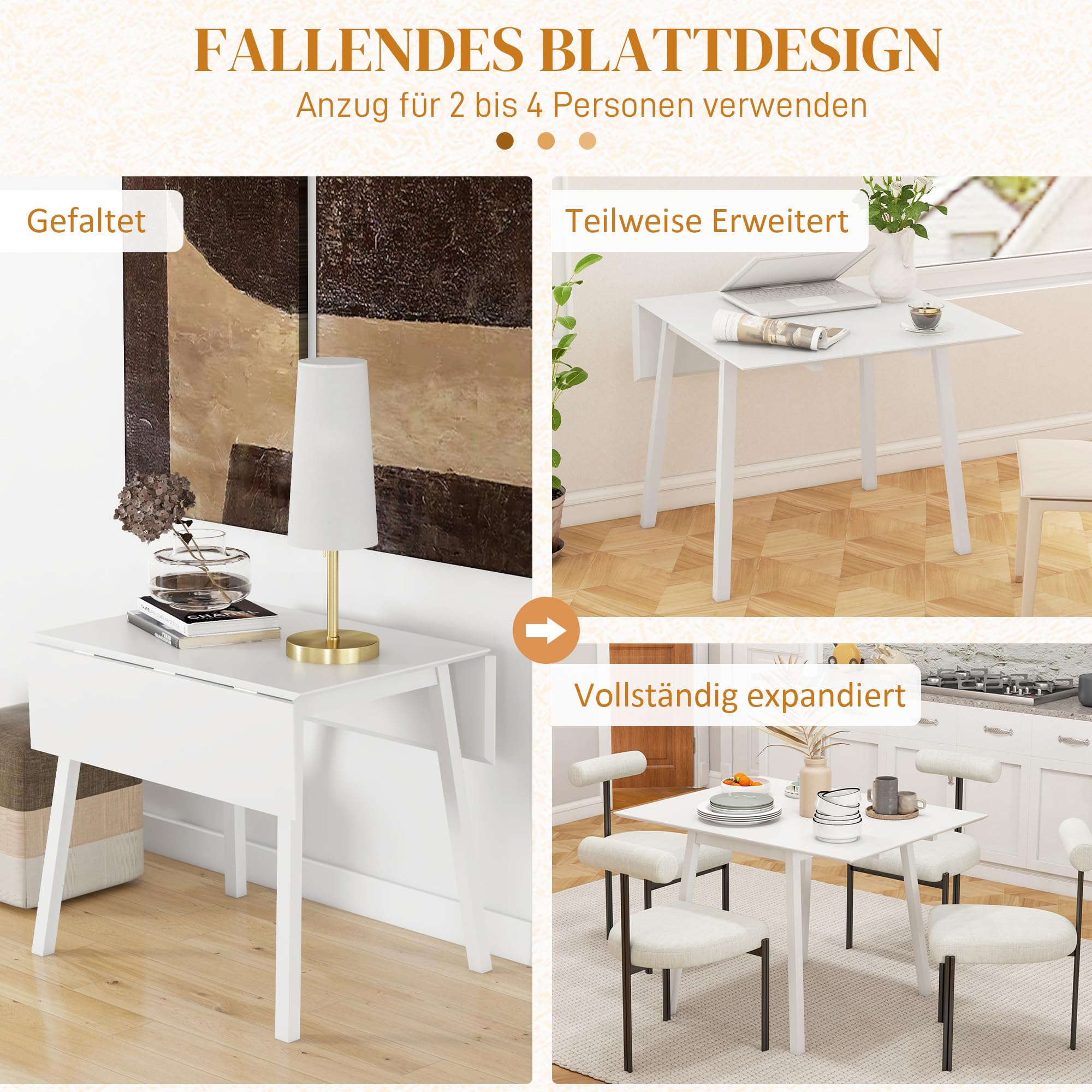 HOMCOM Esstisch Klappbar für 2-4 Personen 110 x 86 x 75 cm Weiß