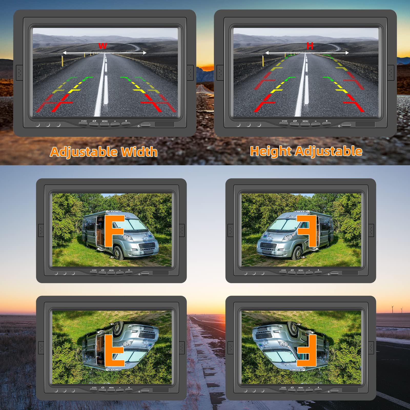 Hodozzy Cámara de Marcha Atrás con Monitor IPS de 7" y Cámara AHD, Impermeable IP68, Camara de Visión Trasera con Visión Nocturna Infrarrojos, 15 m Cable 4 Pines para Camión/Remolque/Bus(9-36 V)
