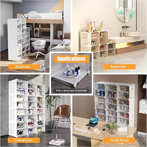 Miniatura 9 de CHALIGHT Zapatero de 12 niveles, 92 pares de cajas de zapatos, organizador apilable para zapatos, gabinete, organizador de almacenamiento de