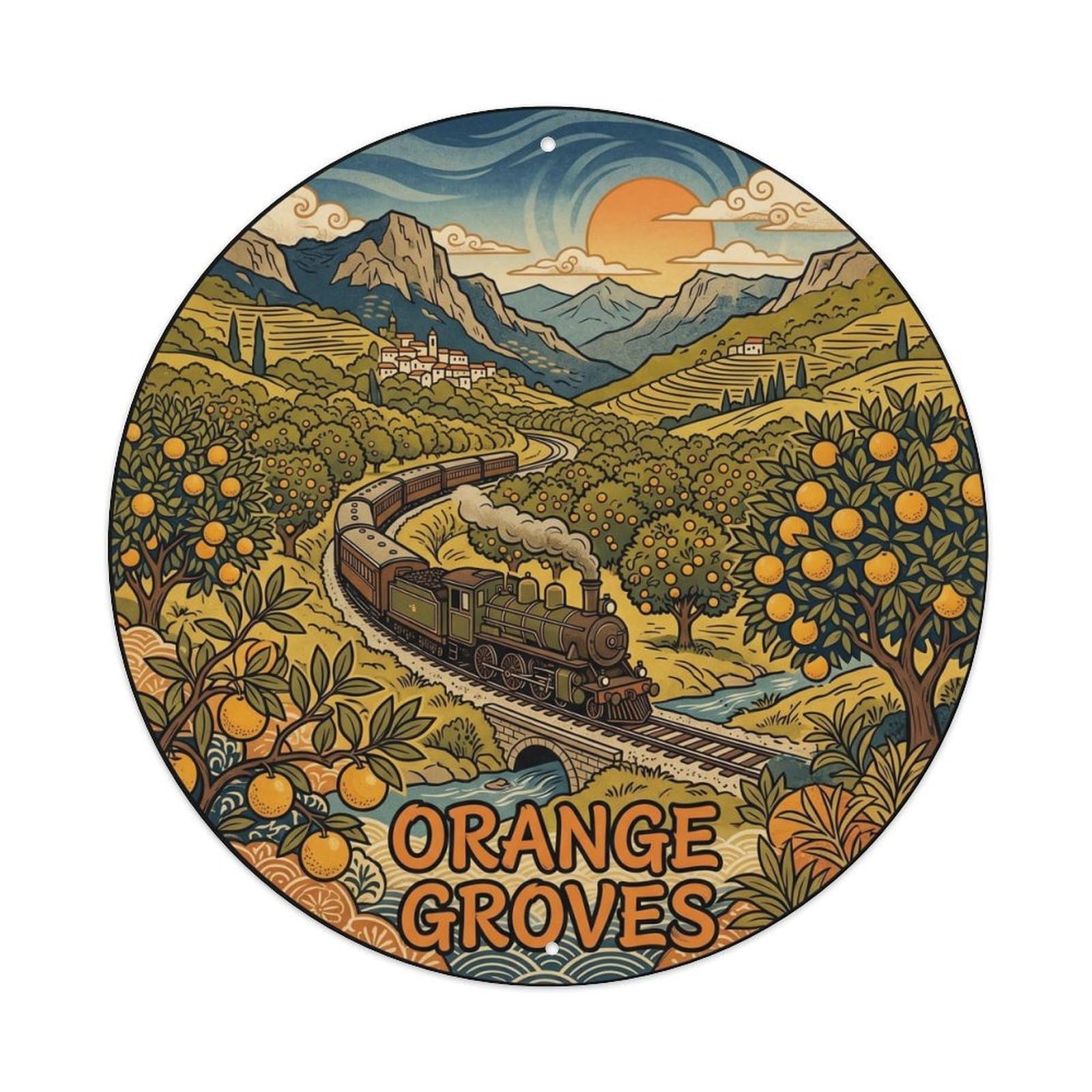 Okahys 8X8inch Classic Style Mallorca Train Groves Travel Route Coastal Scenic Metal Tin Sign