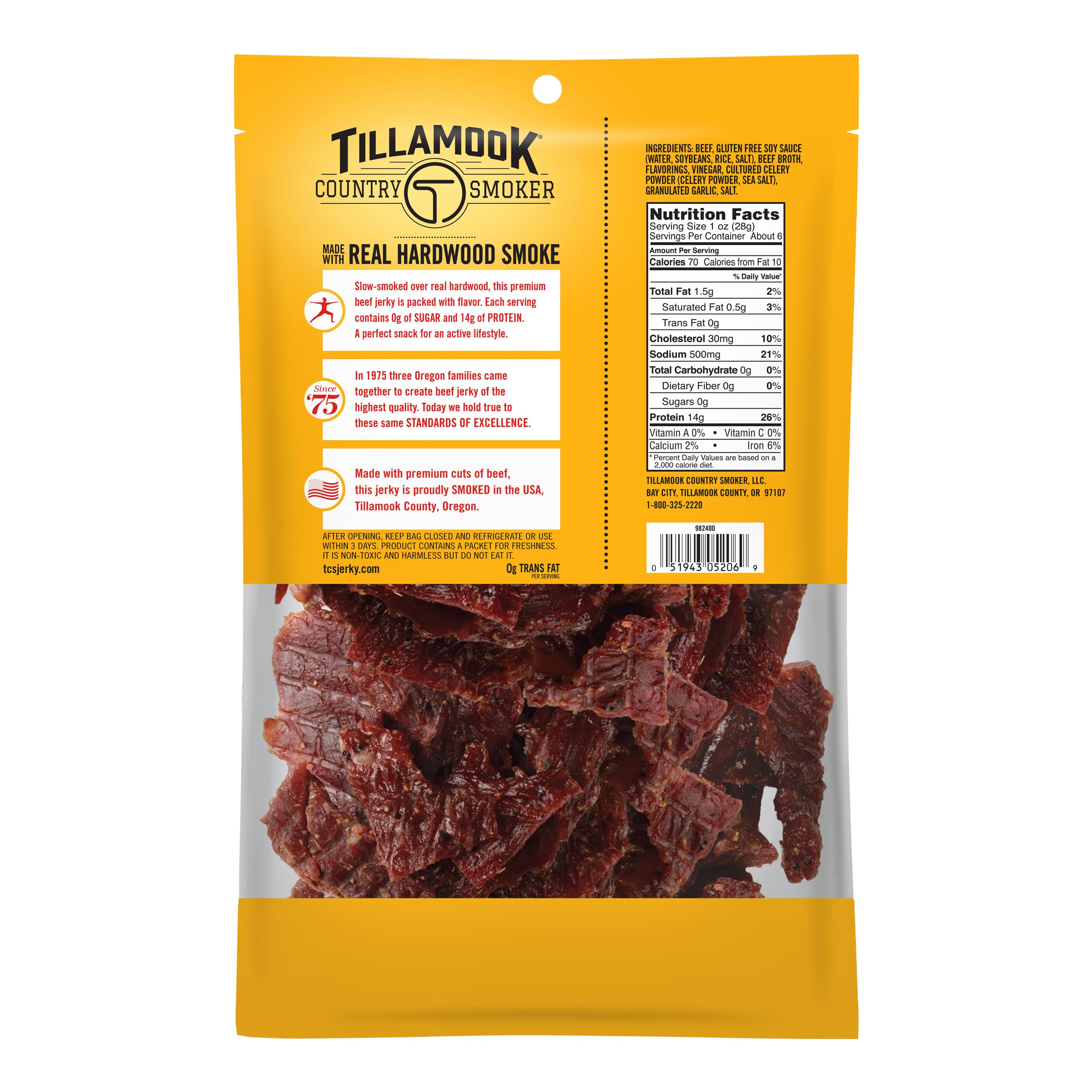 Tillamook Country Smoker Keto Friendly Zero Sugar Beef Jerky, Original, 6.5 Ounce