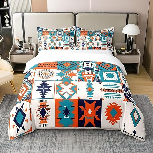 Miniatura 8 de Juego de ropa de cama 100% algodón estilo bohemio occidental, funda de edredón de calavera de toro, vaquero, negro, blanco, gris, azteca del