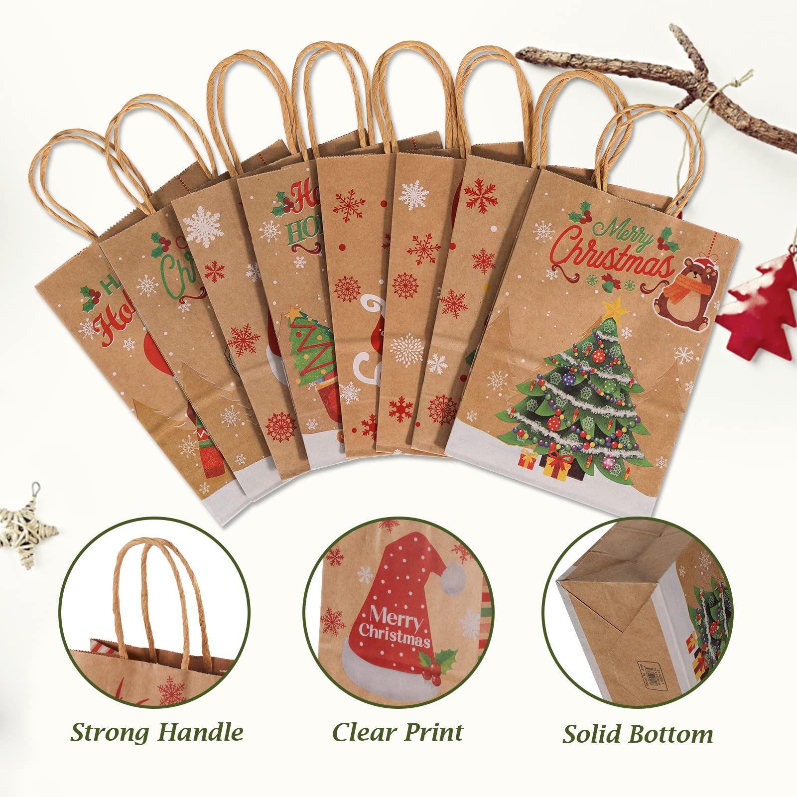 24 Bolsas De Regalo Navideñas De Papel Kraft: Reutilizables, Pequeñas Y Con Tarjetas Incluidas