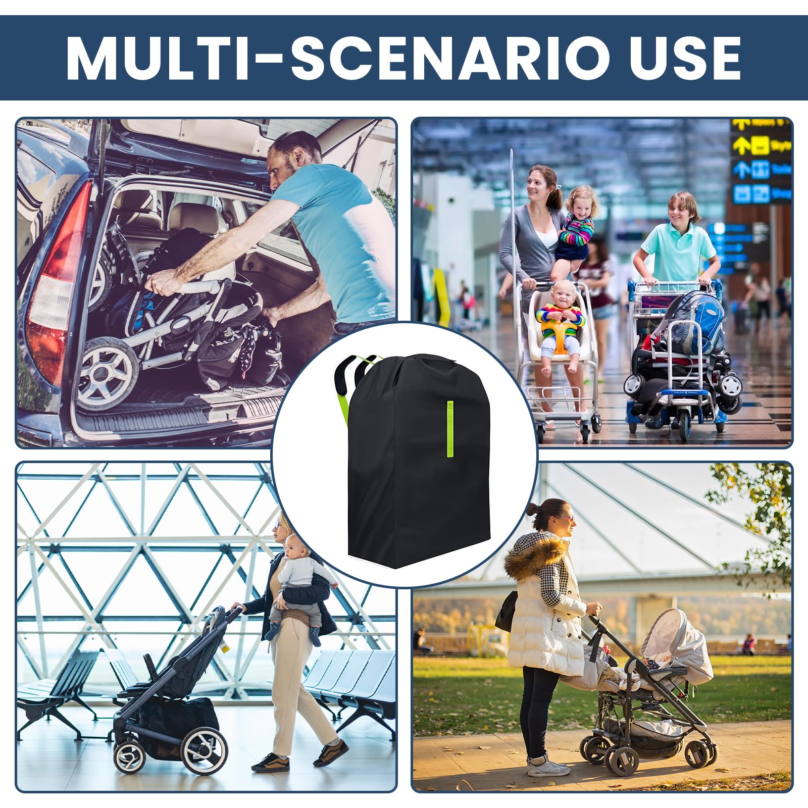 Torba transportowa do wózka dziecięcego, Gate Check torba podróżna z plecakiem, na wózek dziecięcy, fotelik dziecięcy Buggy – 120 x 63 x 43 cm – czarna