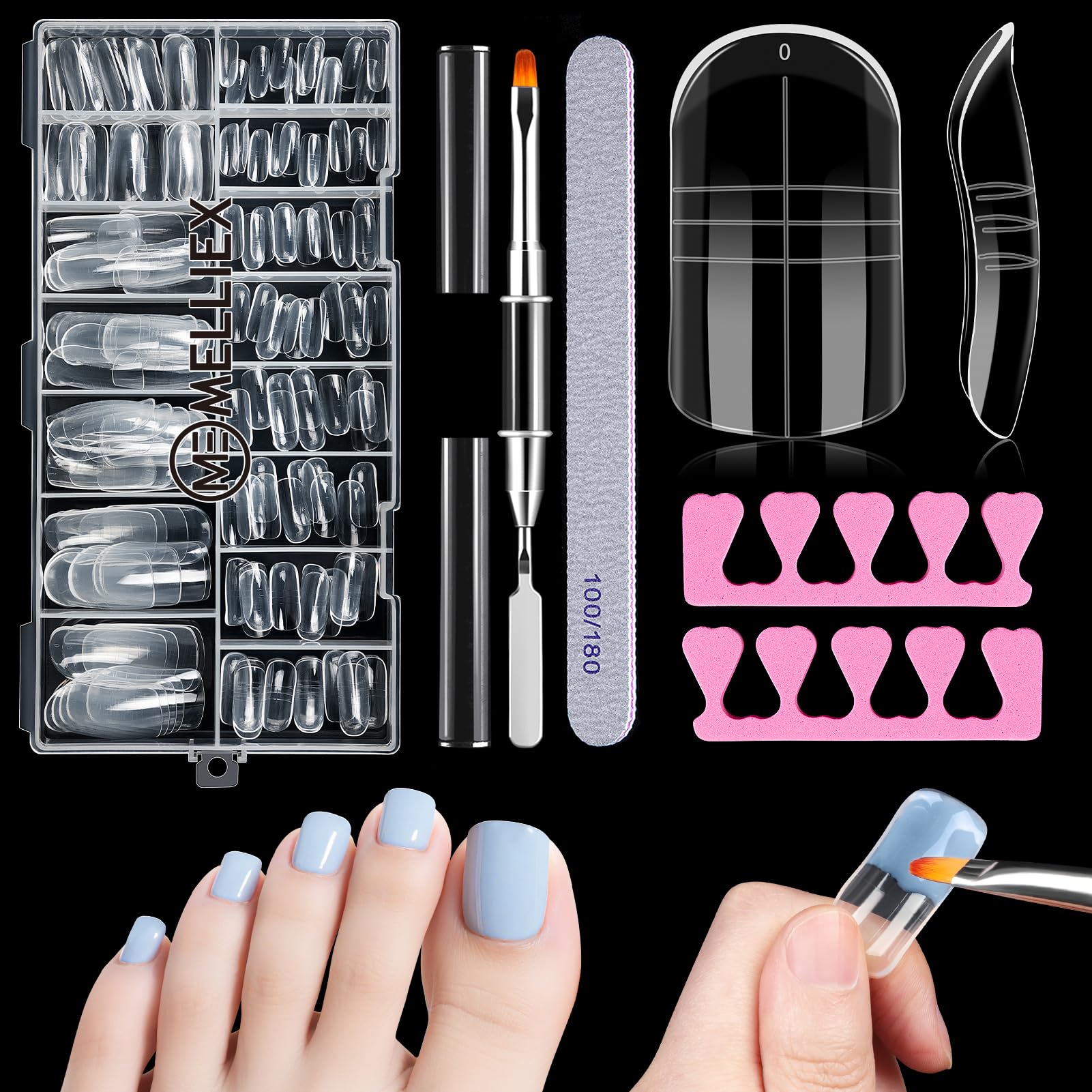MELLIEX 150 Pieces Dual Nail Forms for Toes Full Cover Forms for Polygel Extension Long Square Nail Mold Tips