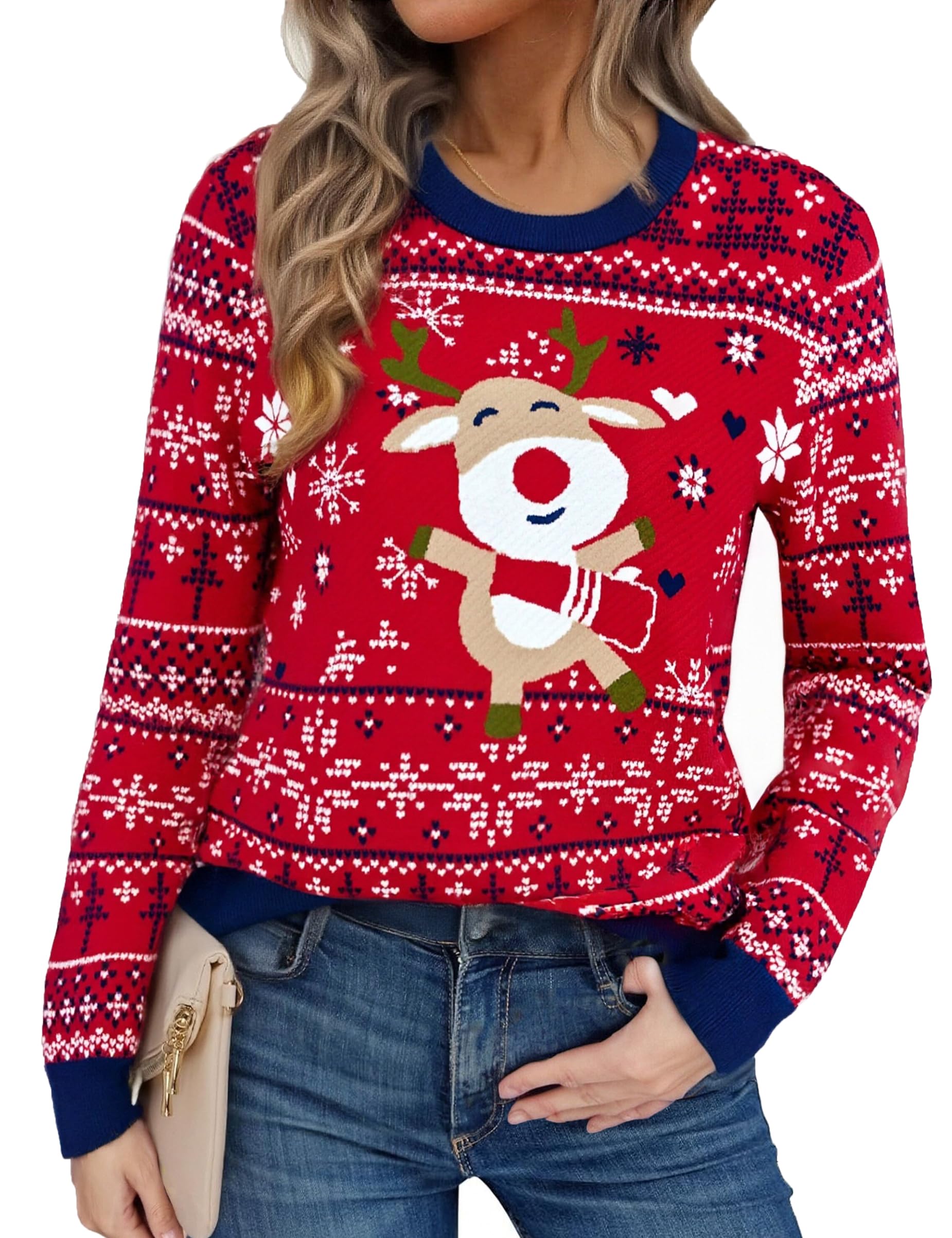 Litherday Maglione Natalizio Donna Maglioni di Natale Coppia Invernali Caldo Morbido con Motivo Renne Pupazzo di Neve Divertenti Pullover Maglioncino Natale