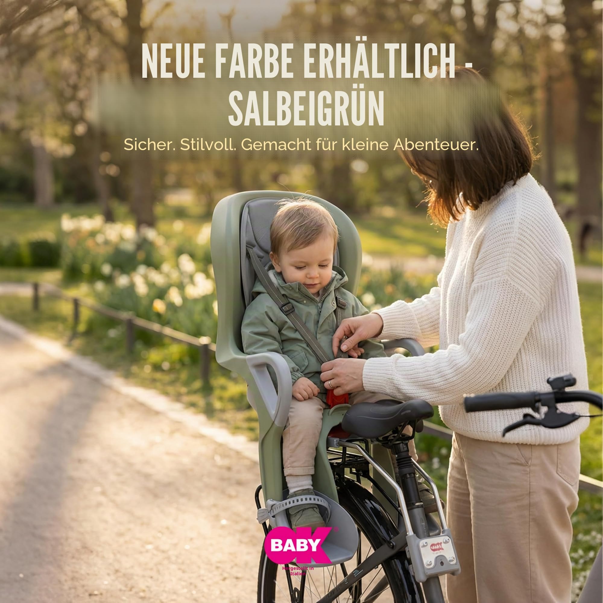 OKBABY 10+ - Fahrradsitz hinten für Kinder bis 22 kg mit Liegefunktion - Salbeigrün
