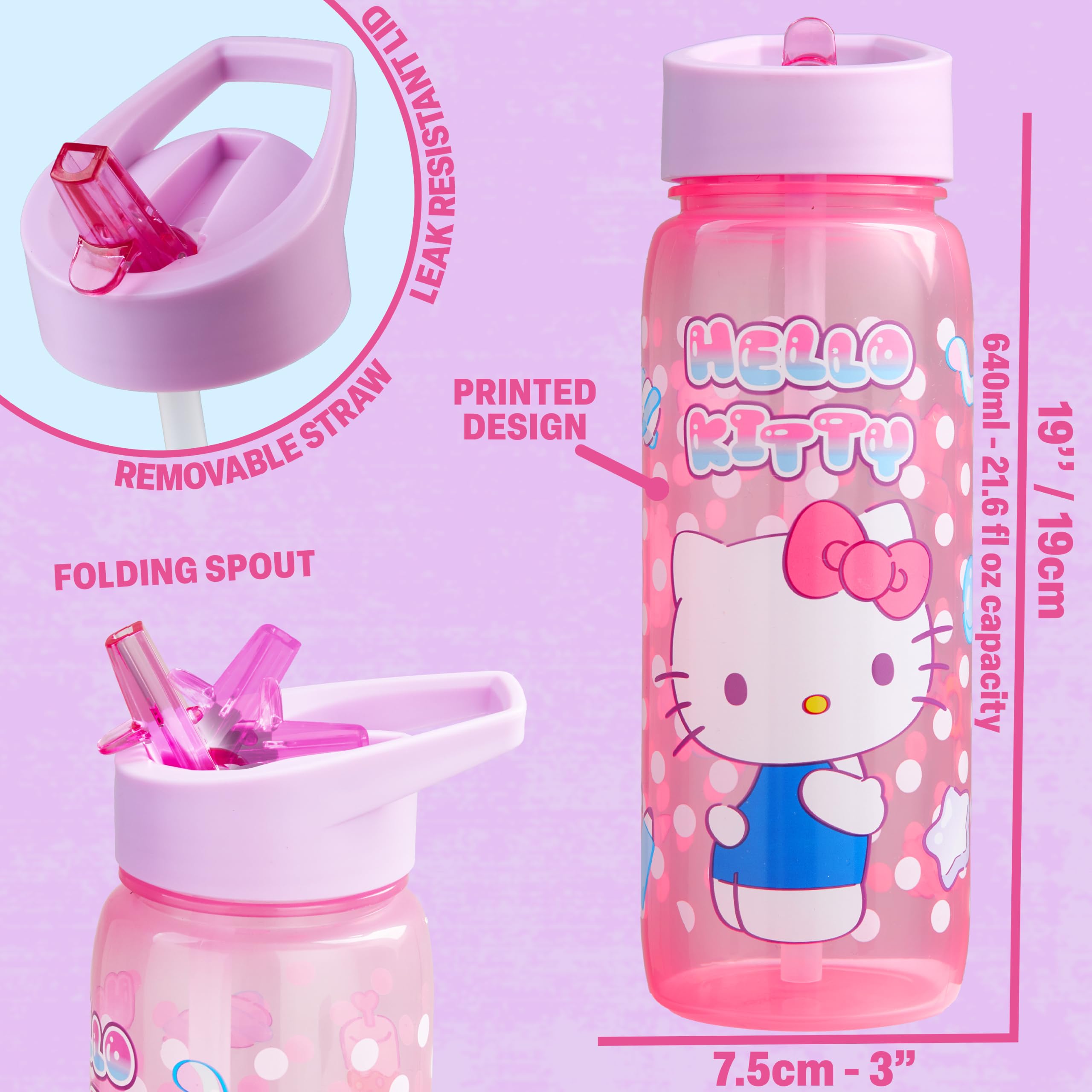 Get Trend Hello Kitty Set Boite Repas et Gourde Enfant Fille, Lave Vaisselle et Micro-ondes Sûre Bento Lunch Box Compartiments et Sans BPA Gourde avec Paille, École ou Pique Nique (Rose Hello Kitty)