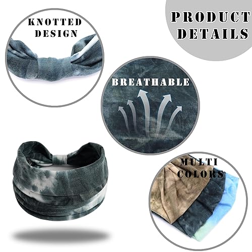 Miniatura 6 de FULZTEY Diademas bohemias para mujer, bandas anchas para la cabeza, teñido anudado, elásticas, para yoga, entrenamiento, sudor, bandanas anudadas,