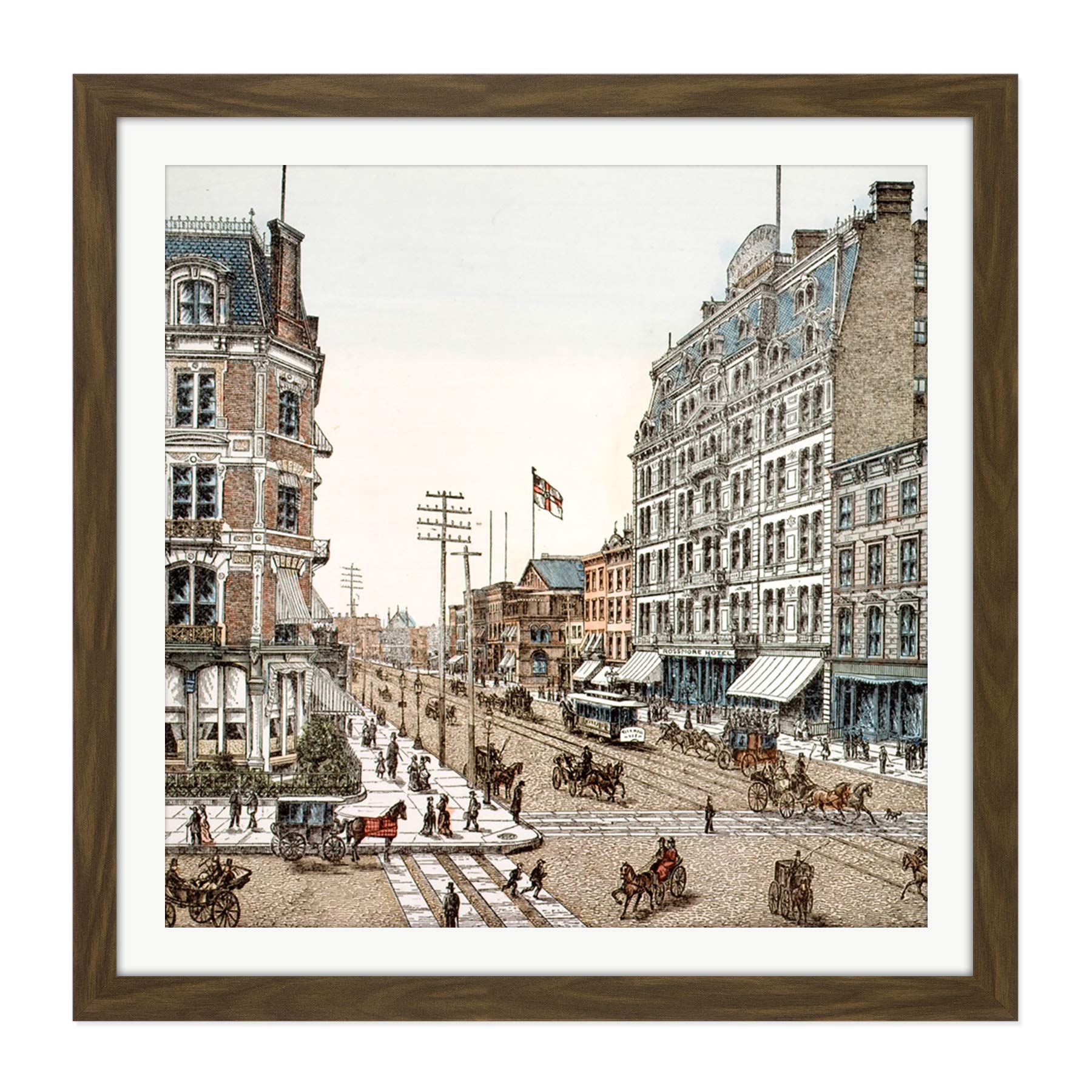 Artery8Magnus New York Broadway 42nd Street Junction Engraving Square Wooden Framed Wall Art Print Picture 16X16 Inch