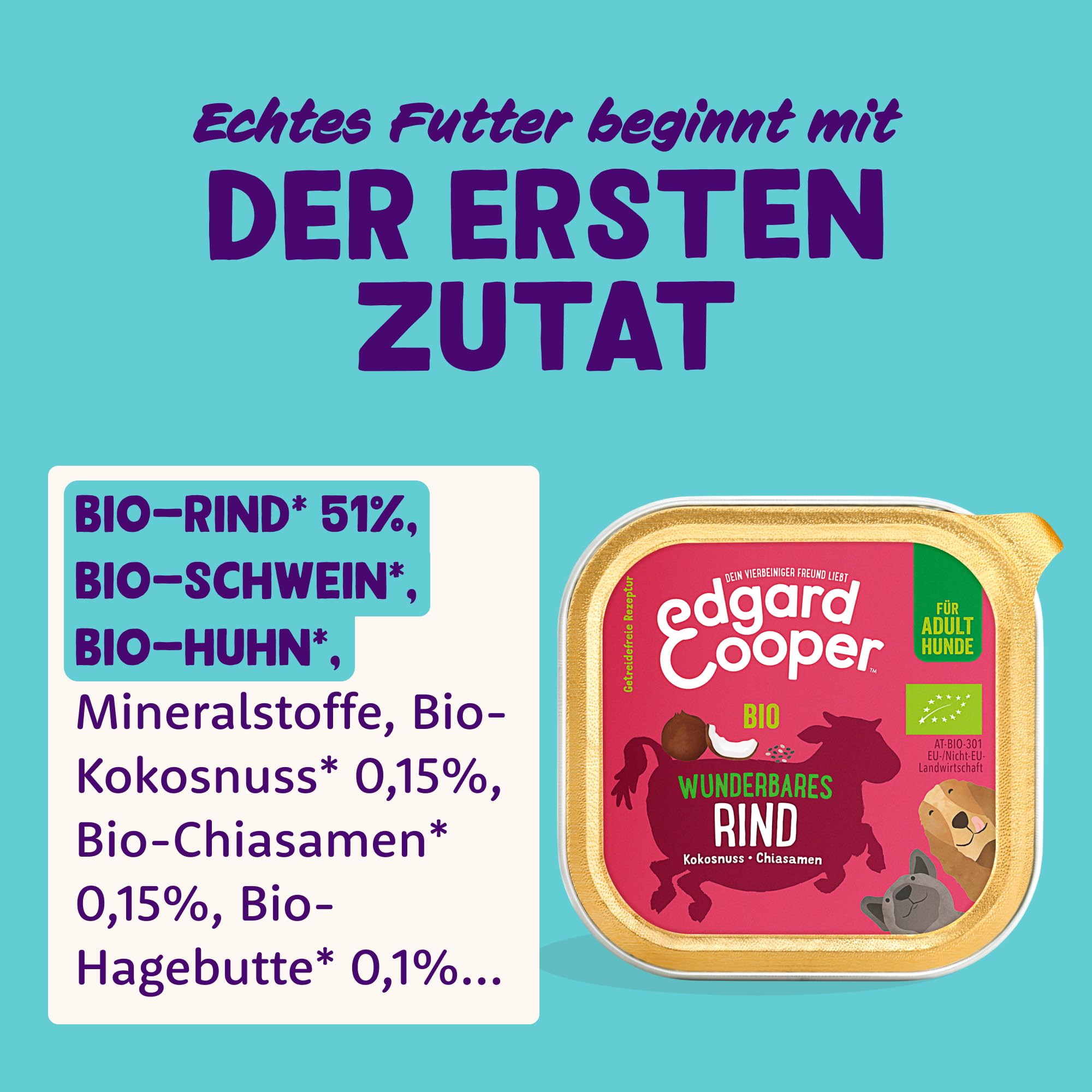 Edgard & Cooper Natürliches Nassfutter für Hunde – Getreidefrei, proteinreich und gesund (Bio-Rindfleisch, 100 g (17er-Pack)