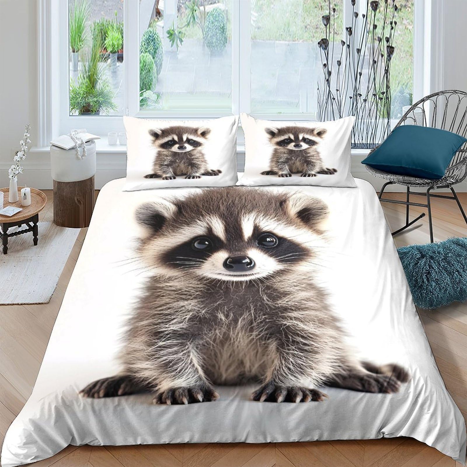 Ctjqhvkz Style-2 3D Printed Cute Raccoon Fitted Sheet Microfiber Soft Animal Bed Sheet For Bedroom Guest Room Mattress Protection Decor Single（135X200cm）