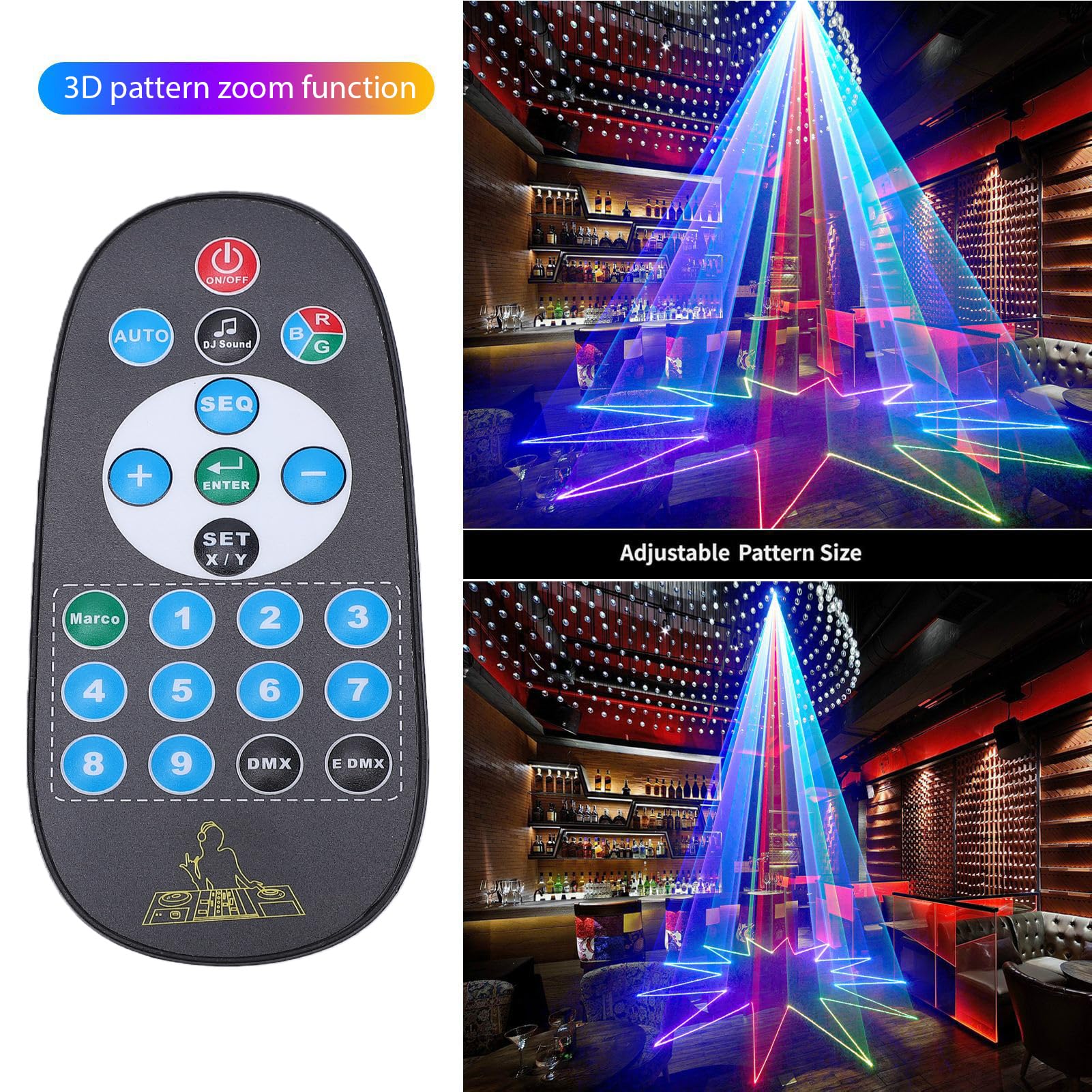 Eacam Luz de Escenario de Animación 3D, Iluminación RGB para DJ para Clubes, Fiestas, Bodas, KTV, Luces Discoteca DMX512 Activadas por Sonido con (Aplicación enchufe europeo 3W)
