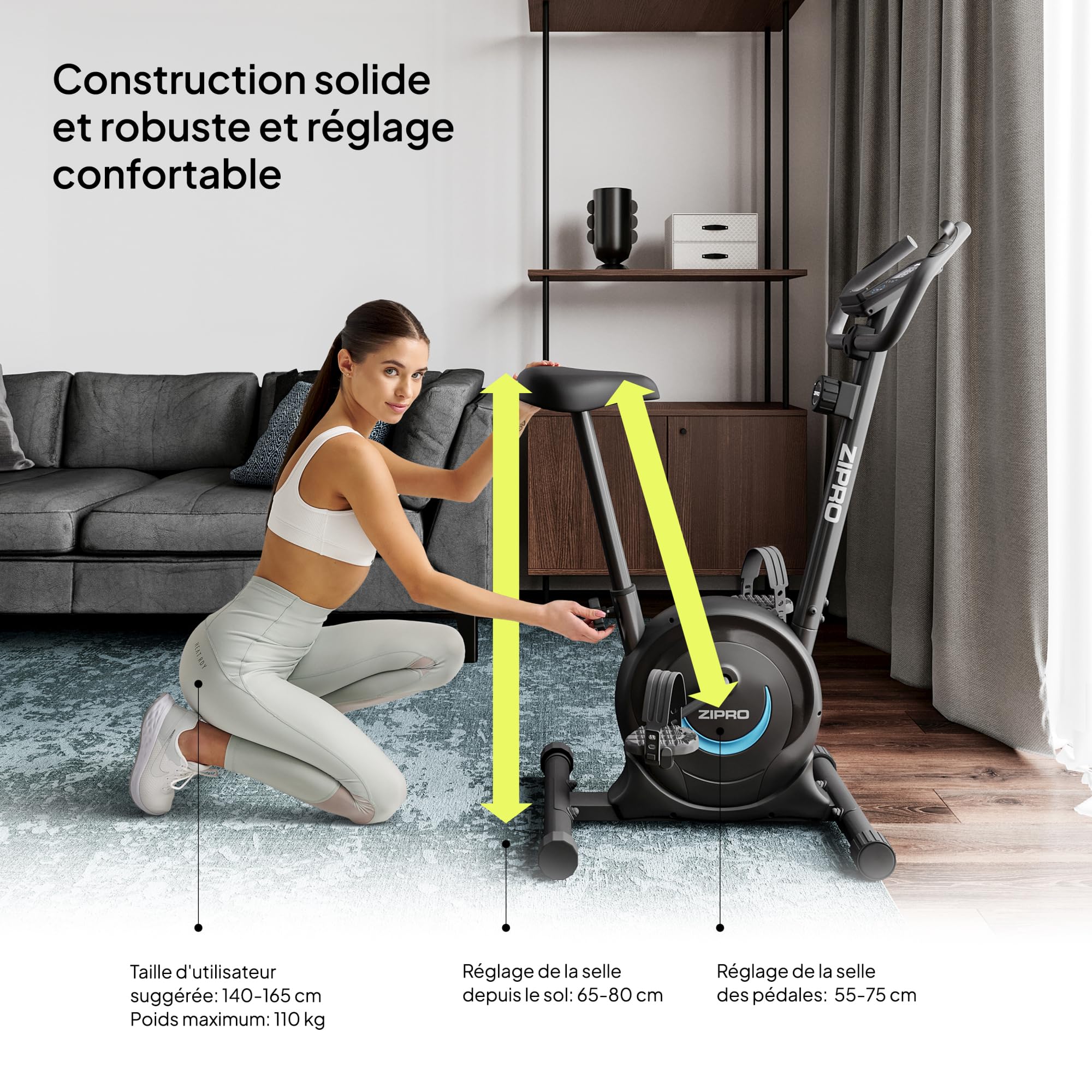 ZIPRO Vélo d'Appartement Adulte Résistance Magnétique 8 Niveaux Écran LCD