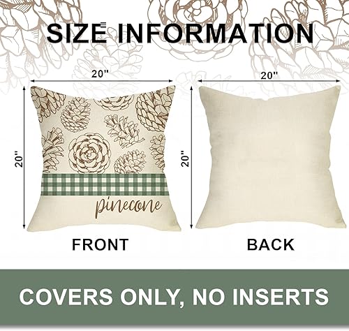 Miniatura 2 de Hello Winter - Juego de 4 fundas de cojín decorativas de cono de pino de 20 x 20 pulgadas, Let It Snow con hojas de pino verde, búfalo a cuadros,