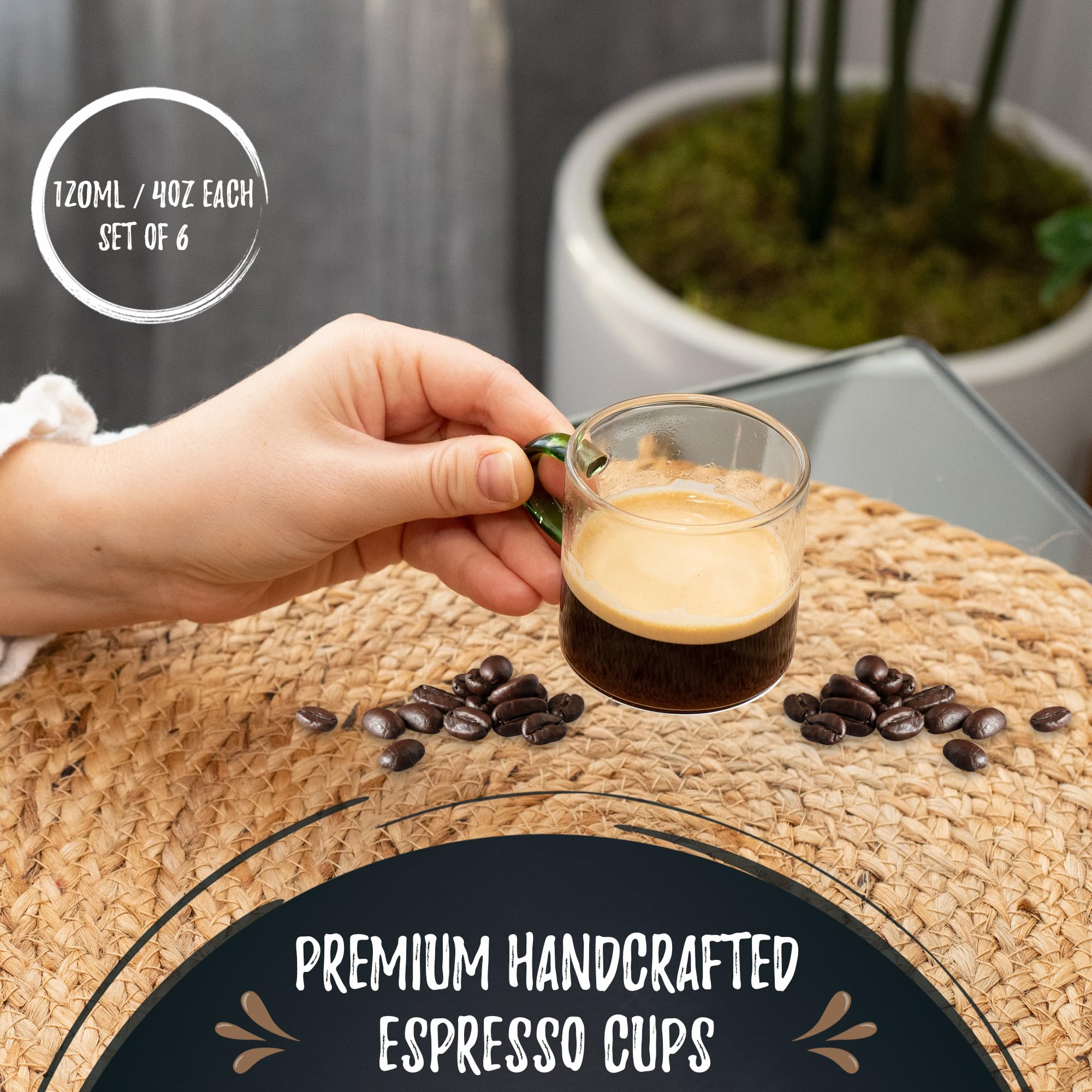Przezroczyste kubki do espresso z kolorowymi uchwytami, zestaw 6 sztuk, 120 ml, kubki ze szkła borokrzemowego do cappuccino, herbaty, latte i gorących napojów, mini kubki do picia - nadają się