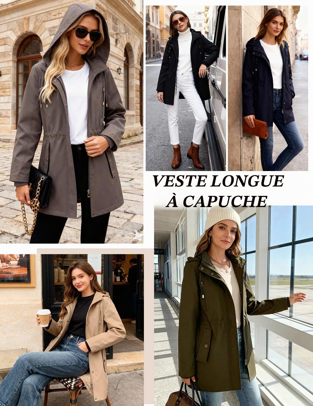 CMTOP Veste Femme mi Saison Léger Décontracté Blouson Fermeture éClair Veste Chic et Élégante, Hydrofuge Jacket à Manches Longues Parka avec Multi Poches Pour Printemps Automne Été