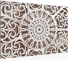 Runa Art Mandala Abstracto Cuadro Decorativo para Sala XXL Beige Blanco Oriental 120 x 80 cm 3 Piezas Decoración de Pared 109631a