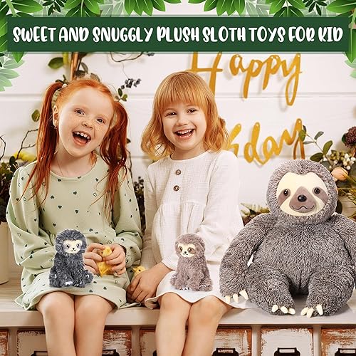 Miniatura 7 de Kasyat 5 piezas de animales de peluche de perezoso gigante de 12.6 pulgadas, mamá perezosa con 4 bebés de peluche en su vientre, lindos juguetes de