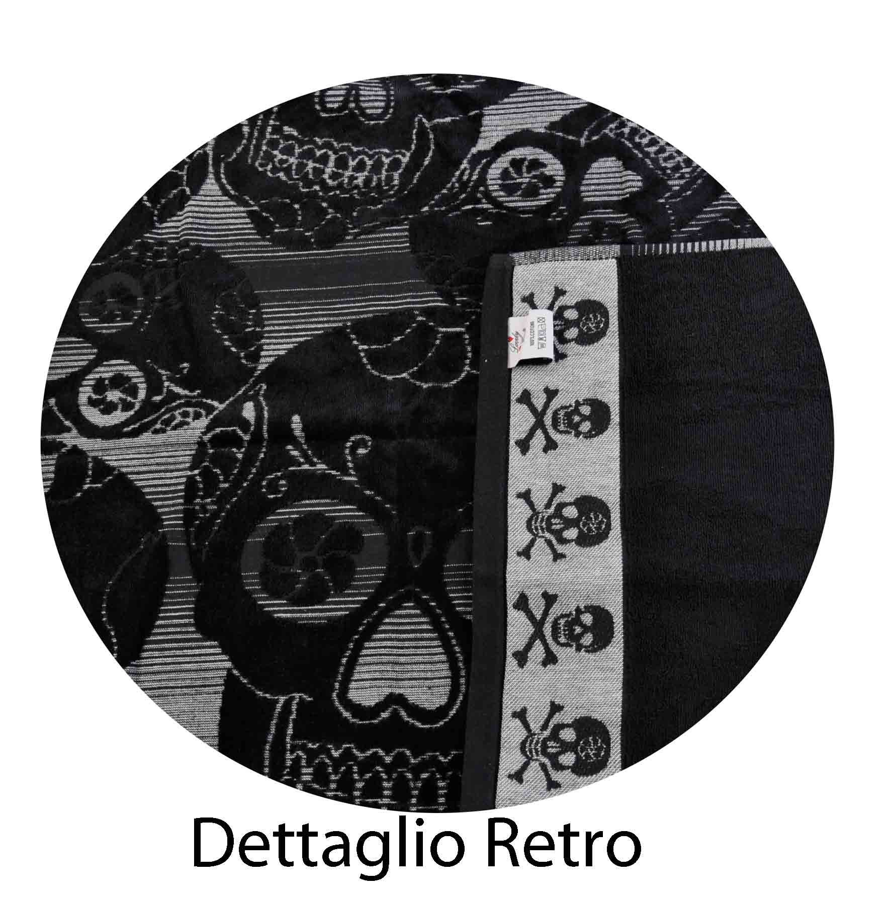 Telo Mare In Spugna 90x170cm Con Stampa Teschi - 100% Cotone, Nero, Made In Egitto - Foto 8