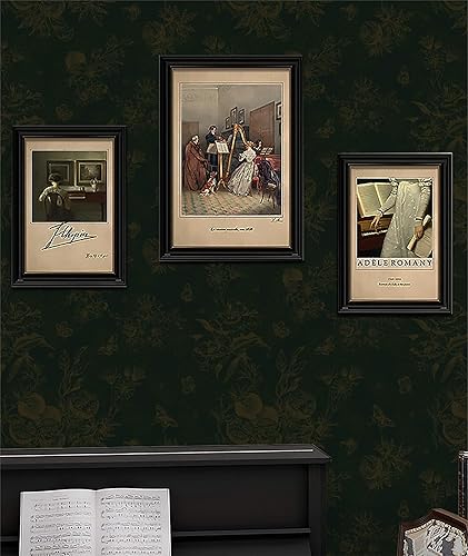 Miniatura 7 de Dimoon Papel tapiz floral de 393 x 17.3 pulgadas, papel de contacto dorado verde oscuro, hoja de papel de contacto impermeable, mariposa, grueso,