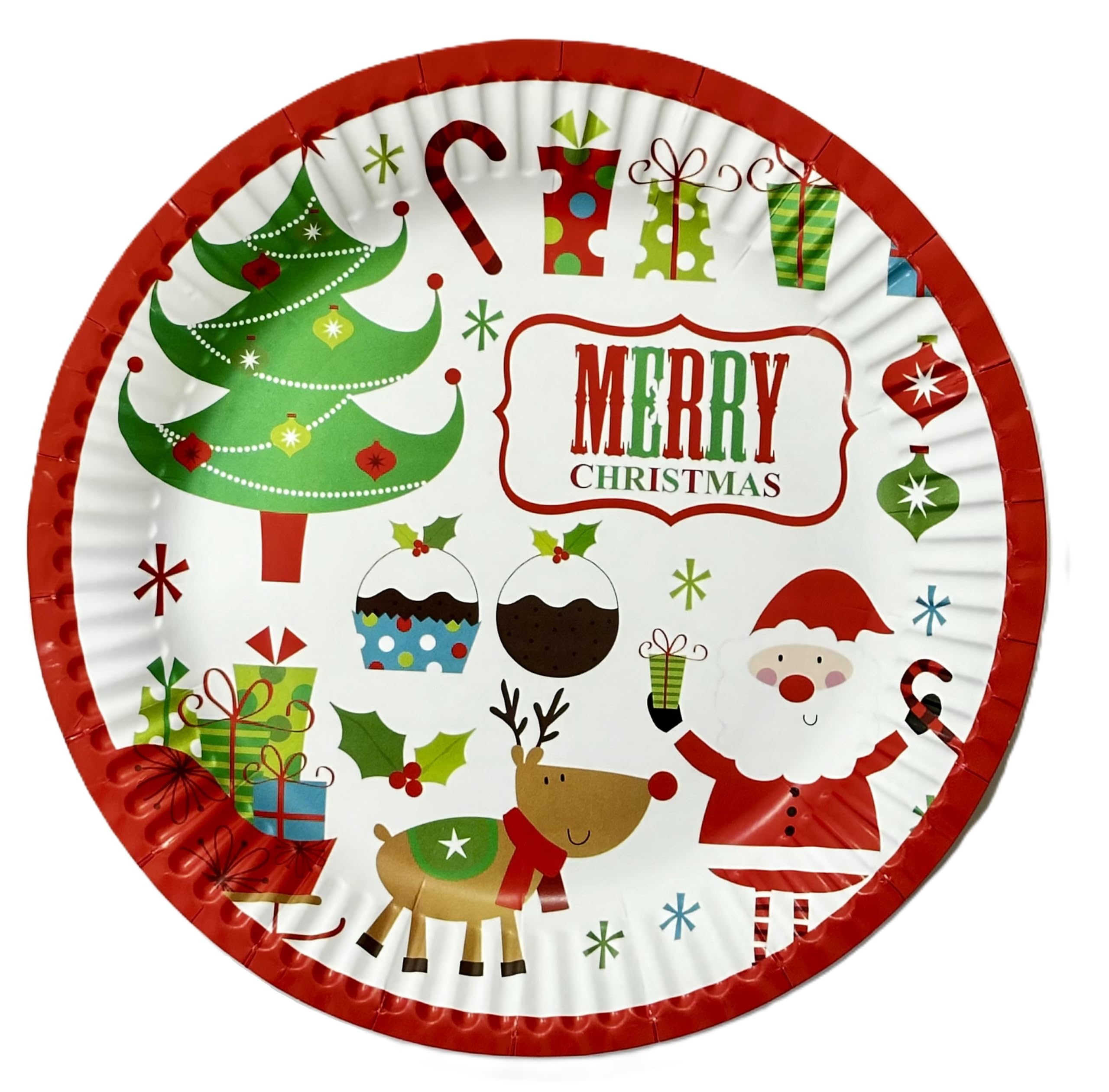 Goldedge 9inch 10pc Christmas Design Disposable Plates - Festive Holiday Party Supplies