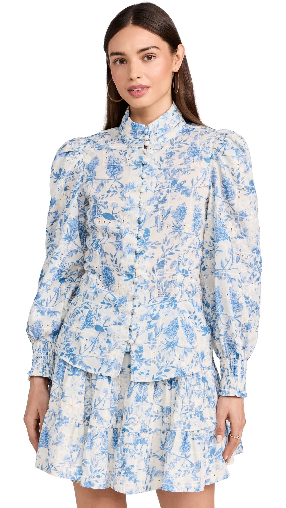 English FactoryWomen's Digital Print Button Down Blouse