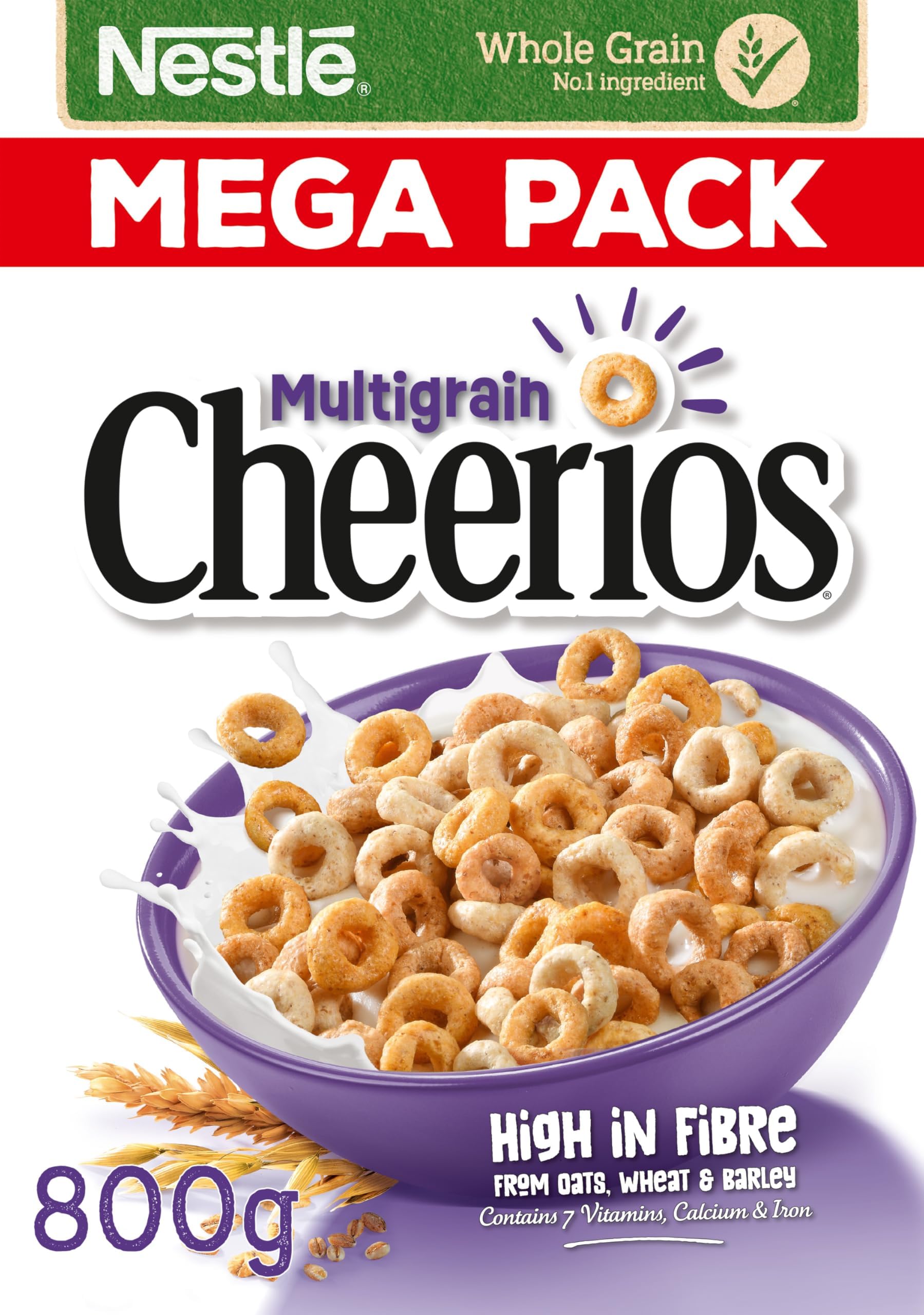 Nestlé Cereals - Cheerios Breakfast Cereal - Multigrain Hoops Made With Oats, Wheat and Barley - High Fibre, No Added Sugar - 800g
