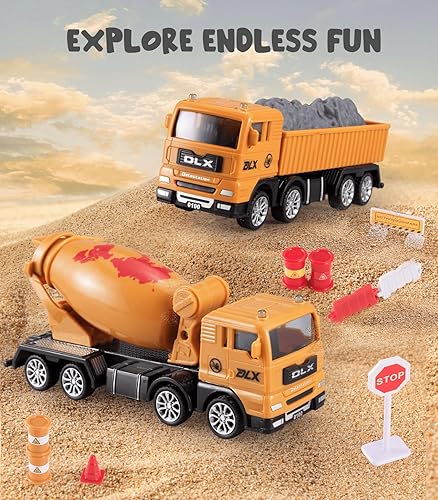Miniatura 3 de YOOBITION Camiones de juguete para niños de 3 a 5 años, vehículos de construcción, juego de camión volquete, mezclador de cemento y accesorios,