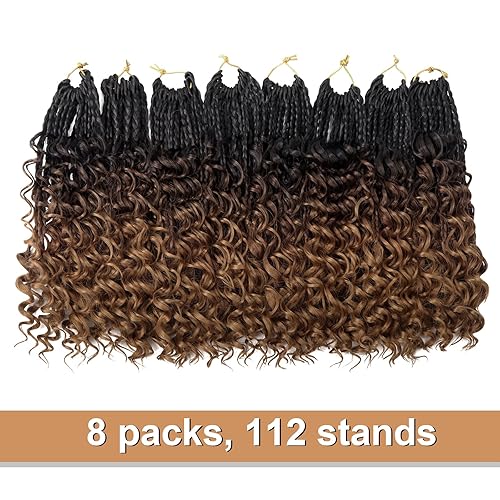 Miniatura 6 de Goddess - Trenzas de ganchillo con extremos rizados, trenzas bohemias de 12 pulgadas, paquete de 8 paquetes de 3 trenzas de ganchillo, extensiones