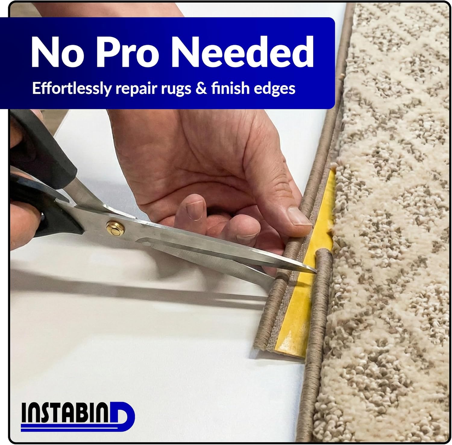 Instabind 54 ft Roll Premium Carpet Edge Binding – Regular Style Carpet Edge Trim for Do-It-Yourself Rug Edging- with Durable Hold & Easy Finishing for Rug Edges - USA Made Flooring Products, Beige