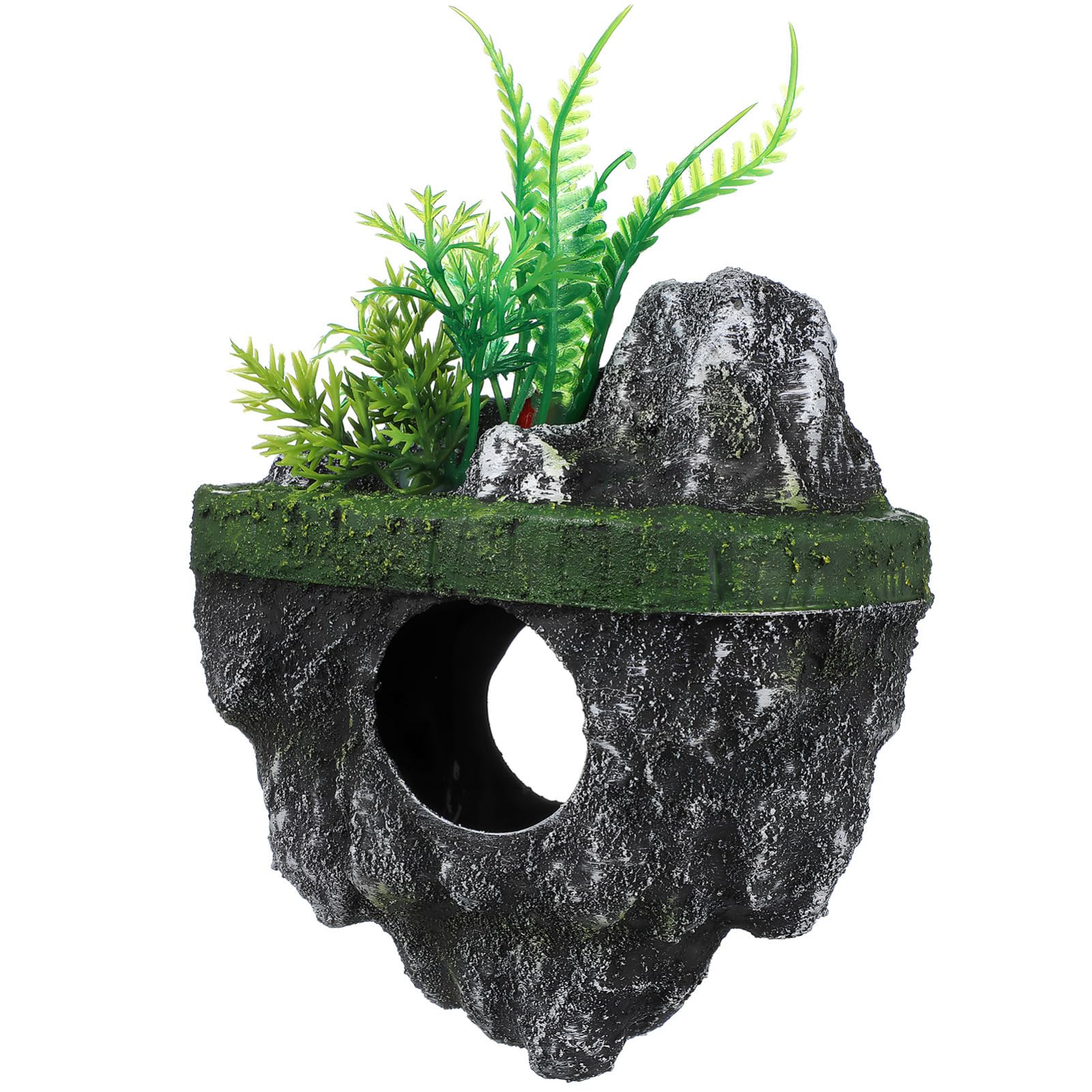 Toddmomy Floating Aquarium Decoration Realistic Resin Rock with Plants Fish Tank Ornament Fish Shelter Floating Island for Aquascaping