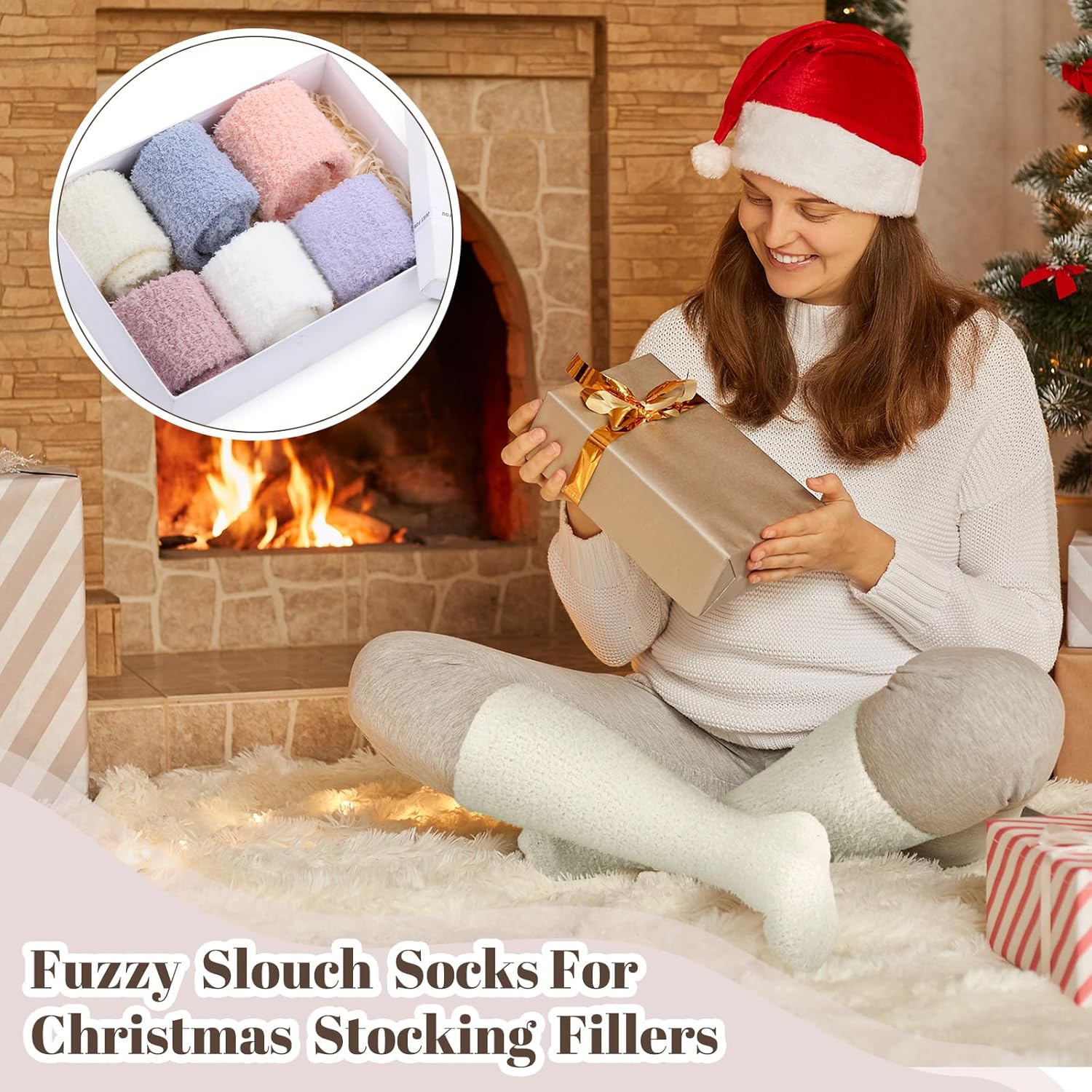 6 Pairs Long Fuzzy Slouch Socks for Women Soft Warm Knee High Sleep Slipper Socks Winter Cozy Long Stockings for Winter Women Girls - Image 6