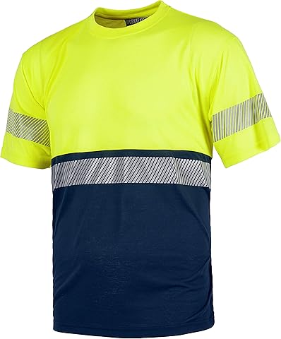 WORKTEAM Camiseta Alta Visibilidad de Trabajo, combinada de Manga Corta, Reflectante segmentada y Tacto Algodón. Unisex