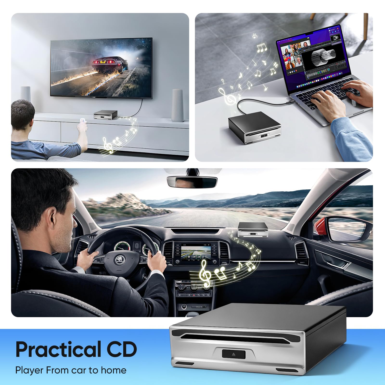 CD/DVD Player Auto Extern, Tragbarer DVD Player Auto, DVD Player Auto, Autoradio Mit CD Player Für Android Autoradio, Laptop & Fernseher, Plug & Play Unterstützung(A)
