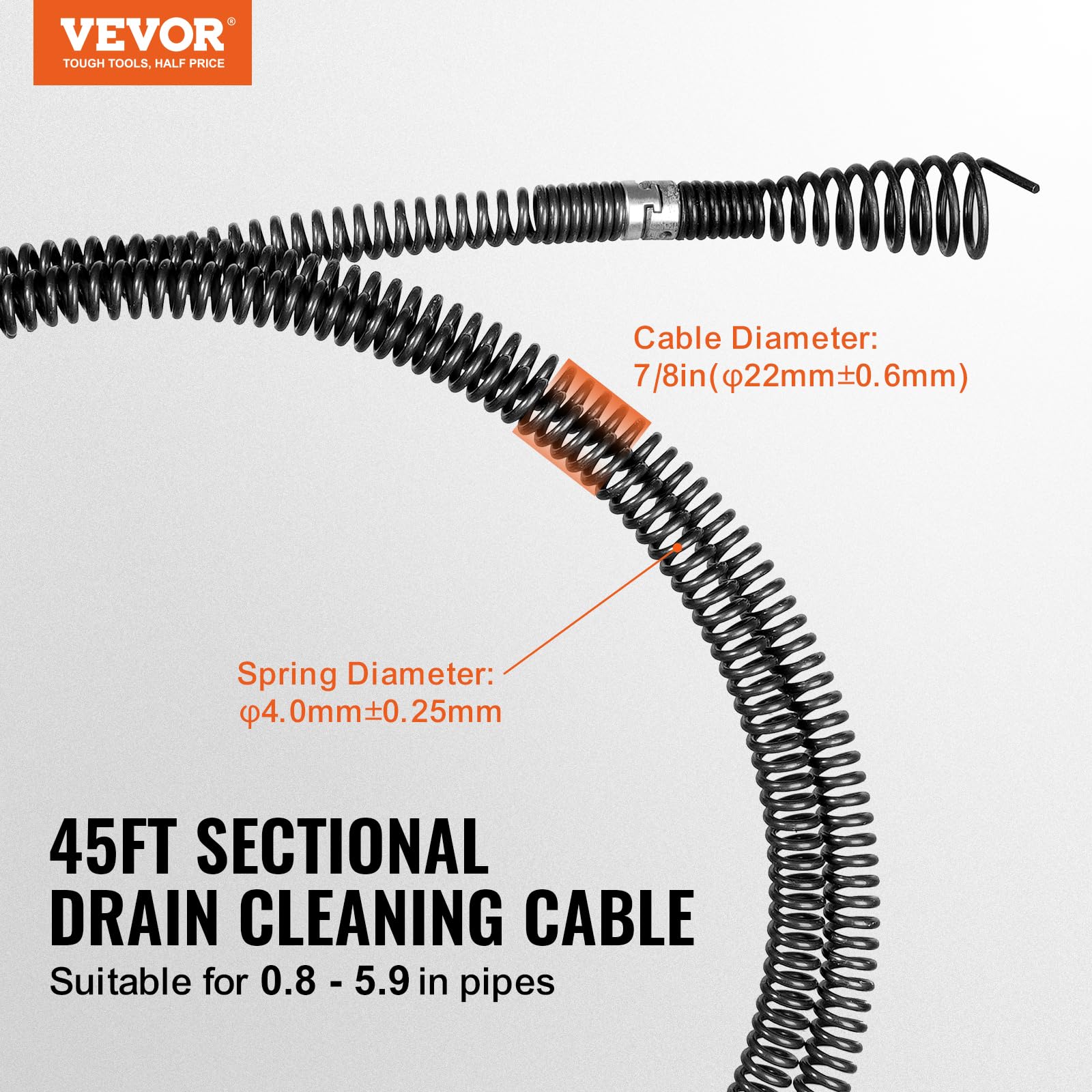 VEVOR Spirala do czyszczenia rur 14 m x 22 mm, profesjonalny kabel do czyszczenia rur z 6 nożami do rur od 20 do 150 mm, spirala kanalizacyjna do zlewu, odpływu podłogowego, toalety