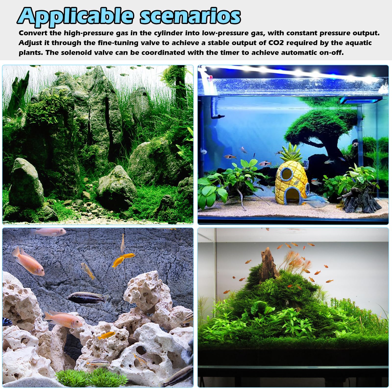 Réducteur de pression de CO2 d'aquarium - Régulateur de CO2 extérieur pour aquarium - Réducteur de pression pour aquarium planté - Écran double jauge - Avec compteur de bulles et système de
