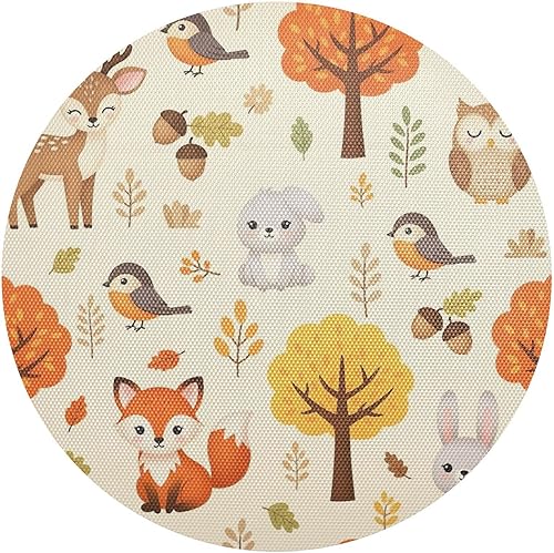 Cute Woodland Animals Round Table Placemats, Non Slip Washable Placmats for Kitchen Table one sizex6