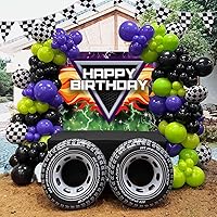 Vista 1 de Globo de Camión Verde Morado Negro Plateado Globos de Ruedas Grandes Guirnalda de Globos Kit de Arco de Globos de Halloween Coche de Carreras