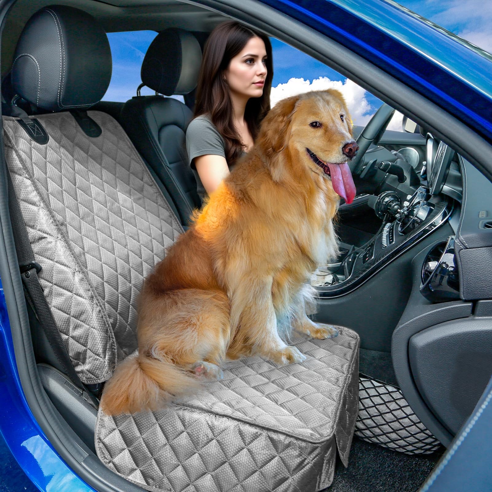 PETICON Waterproof Front Seat Car Cover 2 Pack, Full Protection Dog Car Seat Cover with Side Flaps, Nonslip Scratchproof Captain Chair Seat Cover Fits for Cars, Trucks, SUVs, Jeep, Gray (Gray) - image 2