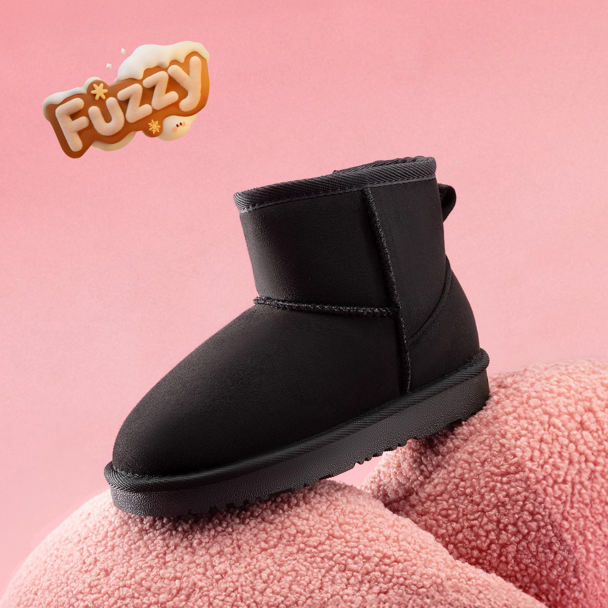 DREAM PAIRS Dziewczęce buty chłopięce dziecięce zimowe buty śniegowe z podszewką ze sztucznego futra FuzzyClassic dziecięce niskie buty dla małego dziecka / małego dziecka / dużego dziecka | Ciepłe krótkie botki śniegowe antypoślizgowe dla małego dużego d