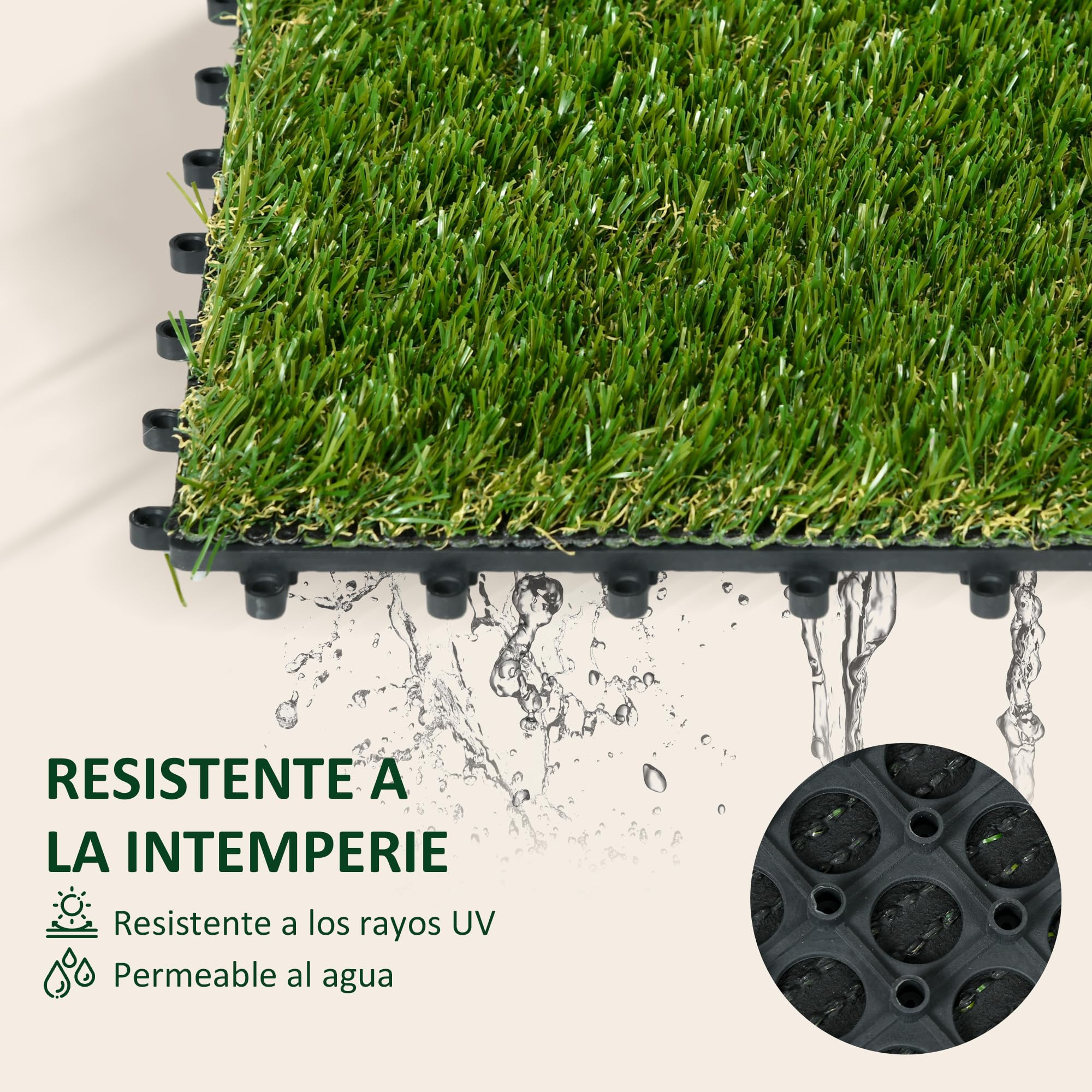 Outsunny Césped Artificial de 10 Piezas Alfombra Césped Artificial 30x30 cm con Altura de Hierba 20 mm Anti-UV para Jardín Patio Balcón Verde Oscuro