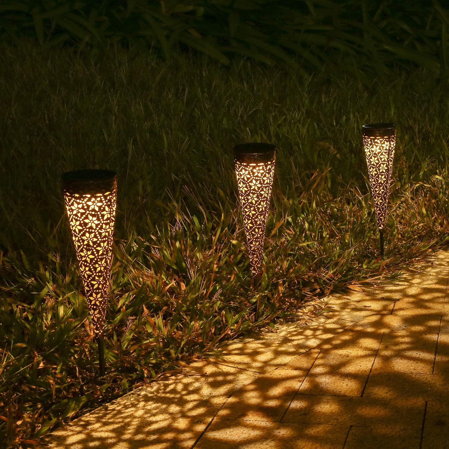Lampade da giardino solari Görvitor esterni, 6 pezzi con picchetto da terra, lampade solari da giardino in metallo stile retrò con fiore a diamante, lampade solari impermeabili IP65 esterni giardino
