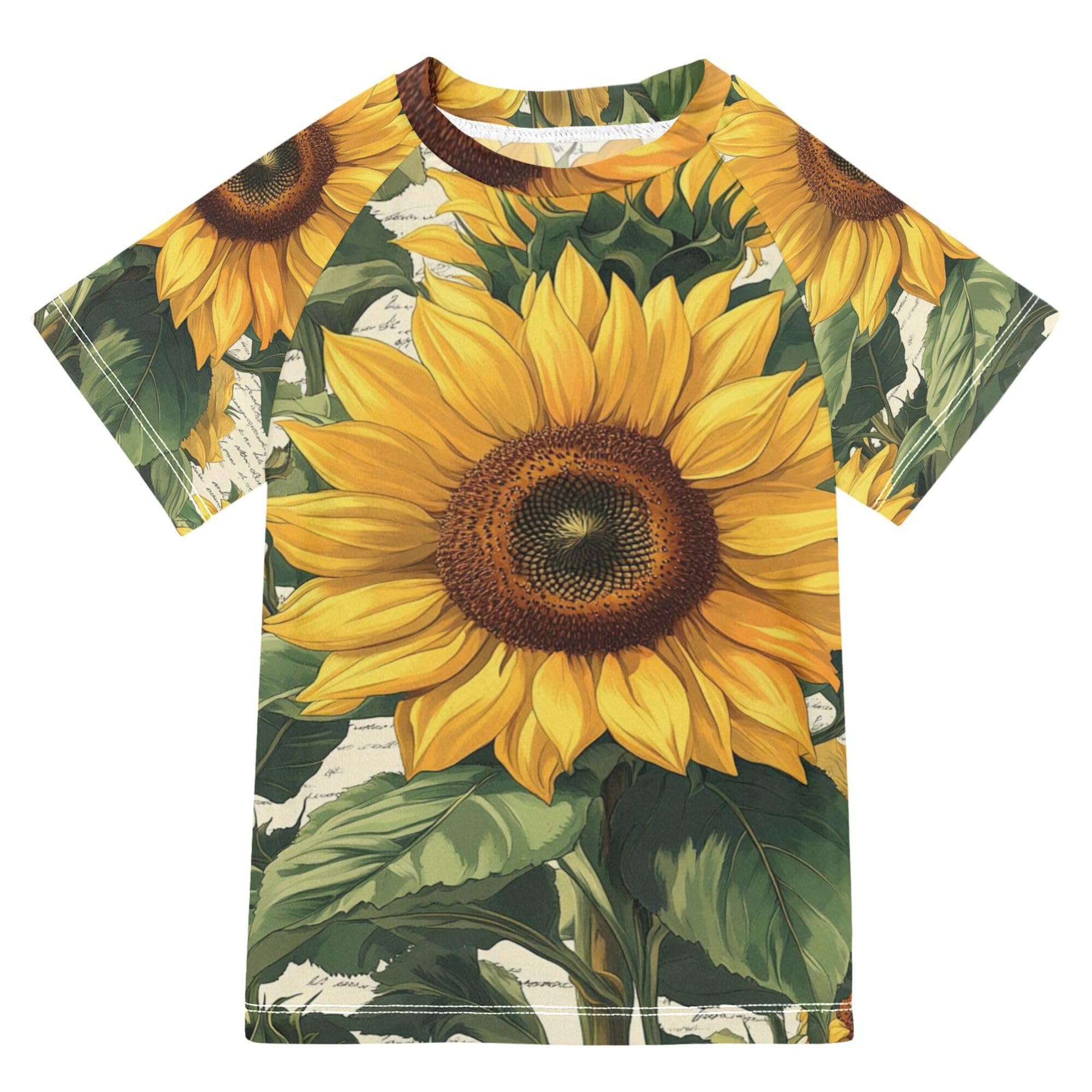 Sunflowers with Yellow Petals Bathing Suit Kids Sun Protection Athletic Shirt Swimwear Beach Tops 3T