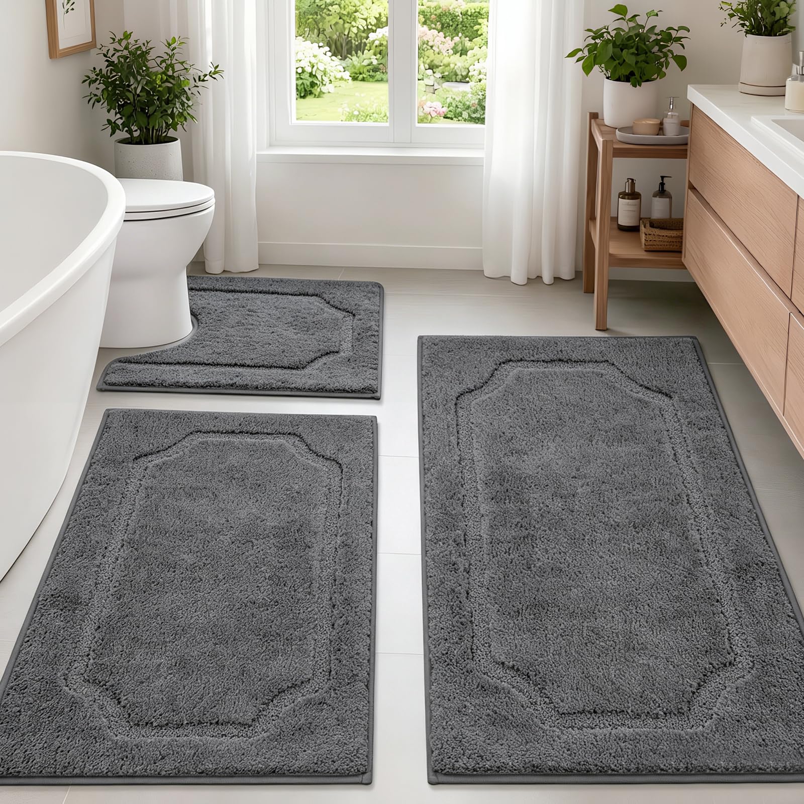 Set di 3 tappetini da bagno antiscivolo e antimuffa, lavabili