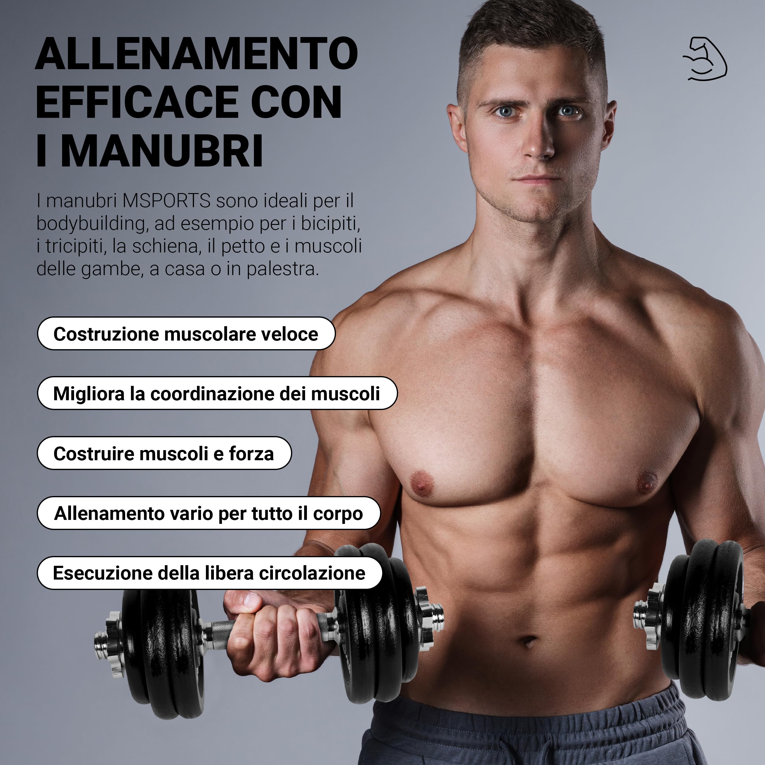 Msports Set di 2 manubri professionali in ghisa, da 30 kg (2 x 15 kg)